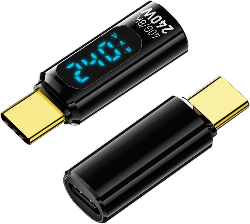 Jadebones 2 Pack USB C Adapter with Digital Display, PD 240W USB-C Male to Female Connector for iPhone 15 Series, iPad, MacBook, Support Voltage, Current and Power Smart LED Display (Black) - Image 1
